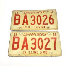Rare two 1968 Illinois license Plate in consecutive numbers BA 3026 & BA 83027 picture