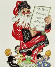 Early 1900's Santa w/ Black Fur Trim Hat Children Dancing Christmas Postcard picture