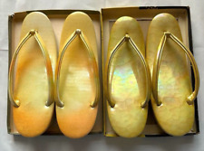 Lot of 2 Vintage Japanese Zori Kimono Sandals Gold 9.06 in Used picture