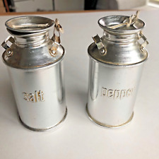 Vintage Tin Milk Can Salt & Pepper Shaker Set Made In Japan Metal Aluminum picture