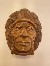 Vintage Wooden Indian Native American Head Hand Carved Home Decor picture