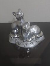 LENOX KIRK STIEFF COLLECTION VINTAGE PEWTER CAT SALT AND PEPPER SHAKER WITH BASE picture