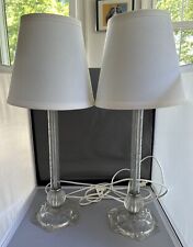 Vintage Pair of Art Deco Etched Clear Glass Boudoir Lamps, Octagon Base picture