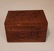 Vintage hand carved wooden trinket jewelry box, hinged, small picture