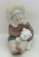 Lladro Inuit Eskimo Child With Polar Bear Cub Figurine 1195 picture
