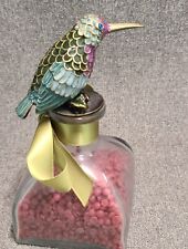 Cloisonné Hummingbird Bottle Stopper Enameled Gold Tone Gilded Metal Blue Green picture