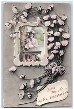 New Year Postcard Bonne Fete Pretty Woman Flowers 1906 Posted Antique picture