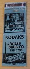 Matchbook Kodaks Wiles Deug Company Store Bloomington Indiana Prescription RX IN picture