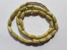 Antique Venetian Striped Melon Beads,Yellow w green/white- 13-16x6-7mm - strand picture