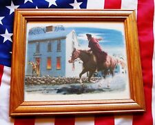 Framed Revolutionary War Painting on Canvas. PAUL REVERE, Midnight Ride 1775 picture