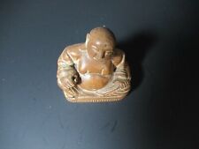 Vintage miniature hand carved Wooden seated Buddah figure incense stick holder picture