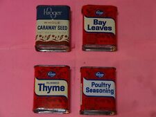 Vintage Lot of 4 Kroger Spice Tins: Bay Leaves, Caraway Seeds, Thyme & more picture