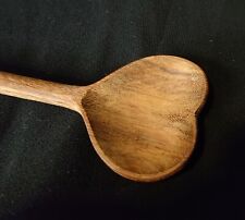 Vintage Hand Carved Dark Wooden Heart Spoon 7 in Cottage Core picture