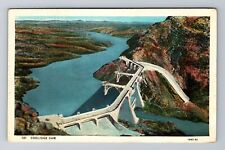 Coolidge Dam AZ-Arizona, Aerial Of Dam Area, Antique, Vintage Souvenir Postcard picture