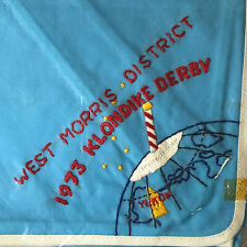 West Morris District 1973 Klondike Derby Blue Neckerchief USEd WHT Bdr (LB665) picture