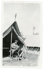 Soldier in Tent on Bed Reading Book Magazine Vintage Photo Officer Uniform 71 picture