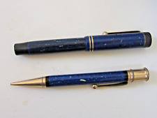 VTG Antique Parker Blue Marbled Duofold Mechanical Pencil & Parker Fountain Pen picture