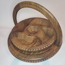 Vintage Collapsible Hand Carved Wooden Basket Fruit Bowl 5 Five Compartments picture