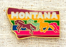 Montana Horse Lapel Pin Vintage State Animal Pink Colorful Enamel Travel Stripes picture