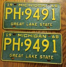 Pair of Vintage Michigan License Plates. 1968 Set Great Lake State PH 9491. picture