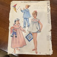 McCall's #2189 Vintage 1957 Girl's Shortie Nightgown & Pajamas Size 4 picture