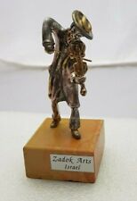 VINTAGE ZADOK ARTS ISRAEL SILVER 925 STANDING  VIOLIN PLAYER on STONE SCULPTURE  picture