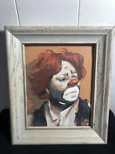 Vintage 10 x 13 Distressed Off White Wood Frame w/8 x 10 Paint By Number CLOWN picture