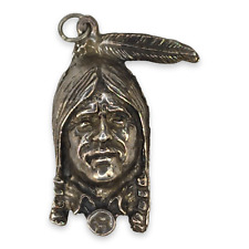 Vintage Sterling Silver 925 Cast Artisan Made Native American Indian Chief Head picture