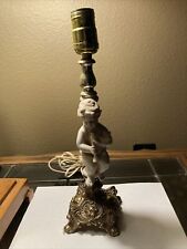 Antique Ceramic Cherub Angel With Victorian Brass Base Table Lamp picture