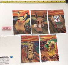 Pokemon MUNCH Post Card Set with vinyl Pikachu Mimikyu Eevee Psyduck Rowlet used picture