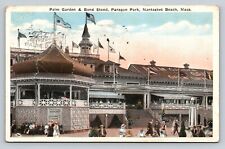 Palm Garden Band Stand Flags Paragon Park Nantasket Beach MA 1924 VTG Postcard picture