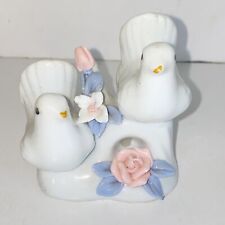 Vintage White Porcelain Dove Pair with Pastel 3D Flowers Figurine picture