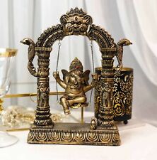 Hindu Supreme God Baby Ganesha Divine Child On Swing With Mooshika Mouse Statue picture