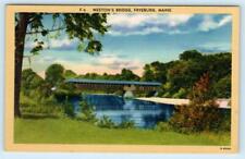 FRYEBURG, ME Maine ~WESTON'S COVERED BRIDGE  c1940s Hartman Linen Postcard picture