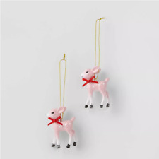 2 Target Wondershop Retro Small Pink Deer Fawn Reindeer Christmas Ornaments picture