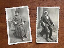 Italy Older Man & Woman Couple Lot of 2 Studio Portraits Antique Vintage Photos picture