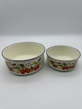 Vintage Enamel Metal Mixing Nesting Bowls Set Of 2 Kobe Kitchen Strawberry picture
