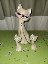 Rare Vintage Japan Pearly Eyelashes Ceramic Kitty Cat Chain Family w/2 Babies picture