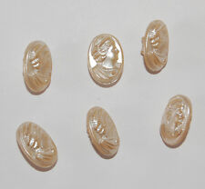 VINTAGE 6 GLASS CAMEO BUTTONS • 17x11mm • PEARL WHITE EFFECT OVAL BUTTON picture
