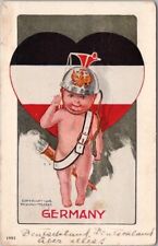 1908 GERMANY Greetings Postcard Flag /Military Helmet 