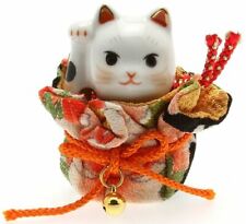 Japanese Porcelain Maneki Neko Lucky Cat with Kimono Pouch Figure Made in Japan picture