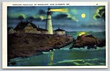 Portland Headlight. Lighthouse. Cape Elizabeth Maine Moonlight. Vintage Postcard picture