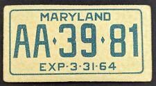 Vintage 1963 Maryland License Plate Wheaties Sticker Card picture