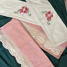 2sets STUNNING NEW vintage Pillowcase Sets Hand Crocheted Embroidered picture