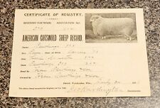 Antique 1898 AMERICAN COSTWOLD SHEEP RECORD Certificate of REGISTRY Wisconsin picture