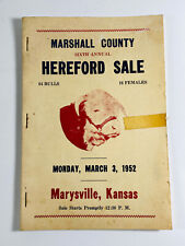 1952 Marshall County Kansas Marysville KS Hereford Sale Booklet vtg picture