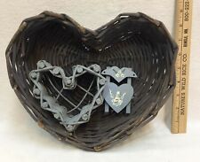 Two Blue Heart Shaped Wicker Twig Branch Woven Baskets & Rosemaling on Sled picture