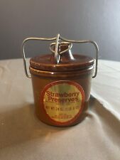 Vintage Brown Glazed Pottery Stoneware Strawberry Crock Wire Bale Lid Closure picture
