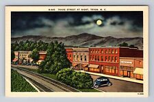 Tryon NC-North Carolina, Birds Eye Trade Street at Night, Vintage Postcard picture