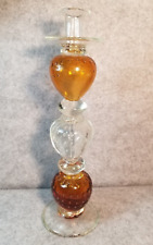 Unique Murano  Bubble Style Tapered Candle Holder Clear and Amber Color 13
